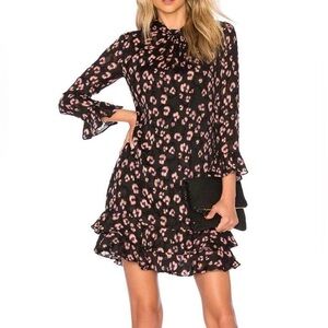 Rebecca Taylor cheetah print long sleeve dress with a ruffled hem& cuffs 10 ( M)